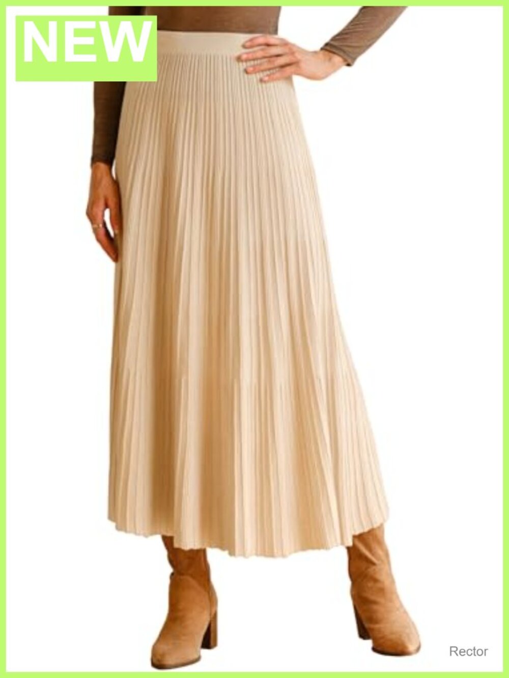 Wool Blend A-Line Pleated Calf Length High Rise Knit Skirt